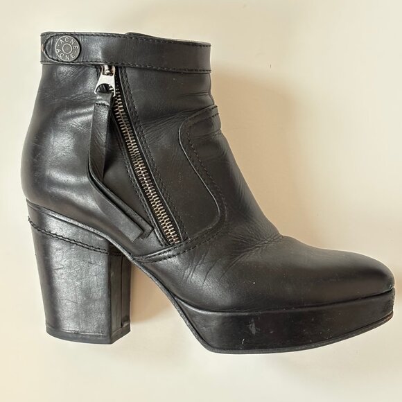 Acne Studios Track Leather Boots Black Size 37 Zip & Snap Closure 3.25" Heel - Picture 9 of 9